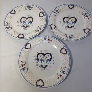 Vintage Geeseland Goose Plates Set of 3 Heart Floral Country Farmhouse 1999